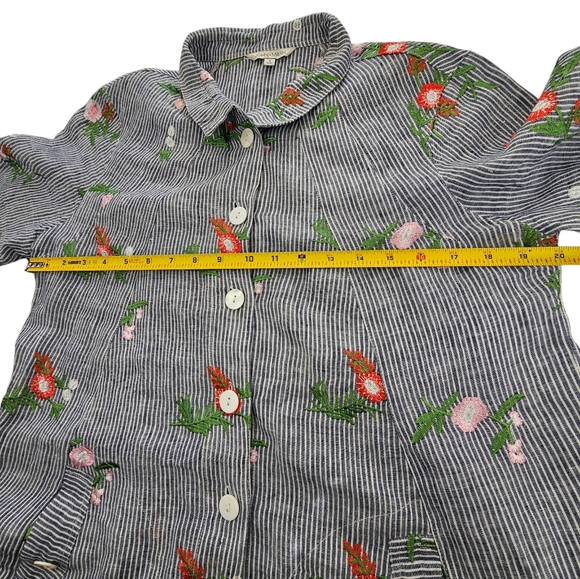 JOHN•MARK Blue & White Striped Linen Floral Embroidered Tunic Size S - Picture 9 of 16
